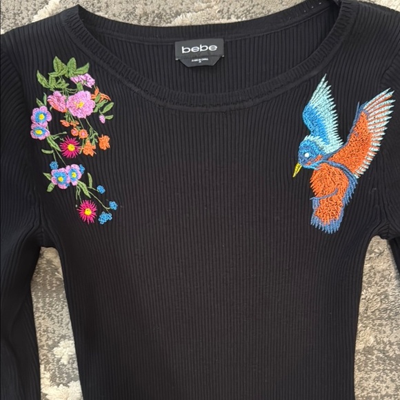Bebe Embroidered Black Dress Size M - Picture 4 of 5